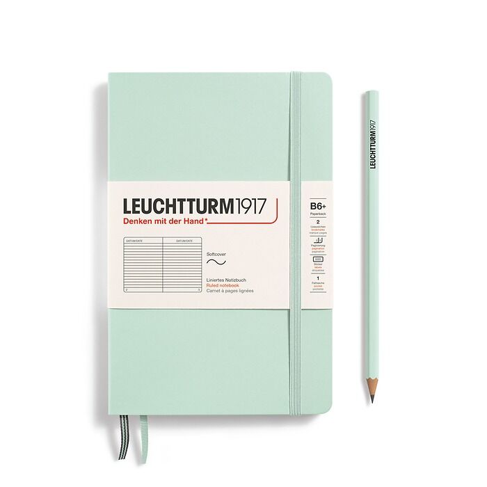 Leuchtturm1917 Not Defteri Çanta Boy (B6+), Yumuşak Kapak, 123 Numaralandırılmış Sayfa, Nane Yeşili - Çizgili