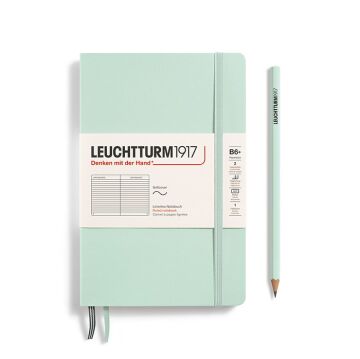 Leuchtturm1917 Not Defteri Çanta Boy (B6+), Yumuşak Kapak, 123 Numaralandırılmış Sayfa, Nane Yeşili - Çizgili