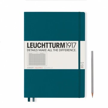 Leuchtturm1917 Master Slim (A4+), 123 sayfa Not Defteri, Pasifik Yeşili - Kareli