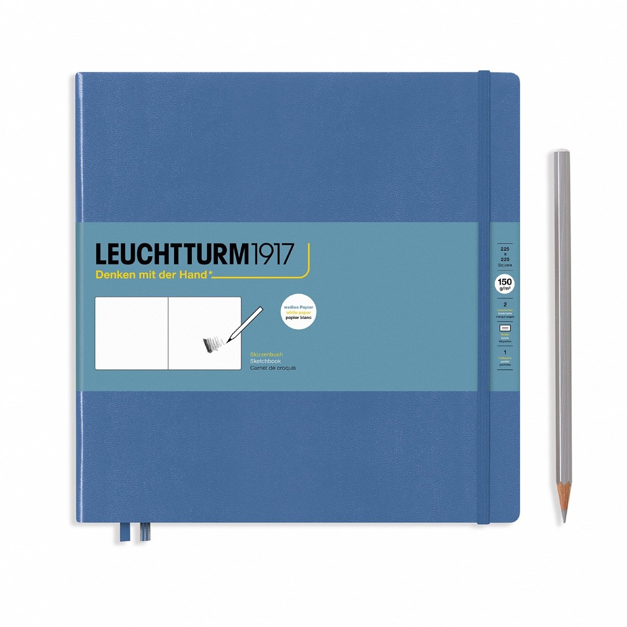 Leuchtturm1917 Sketchbook - Eskiz Defteri Kare Boy (225x225mm), Sert Kapak 112 Beyaz Sayfa (150gr), Denim