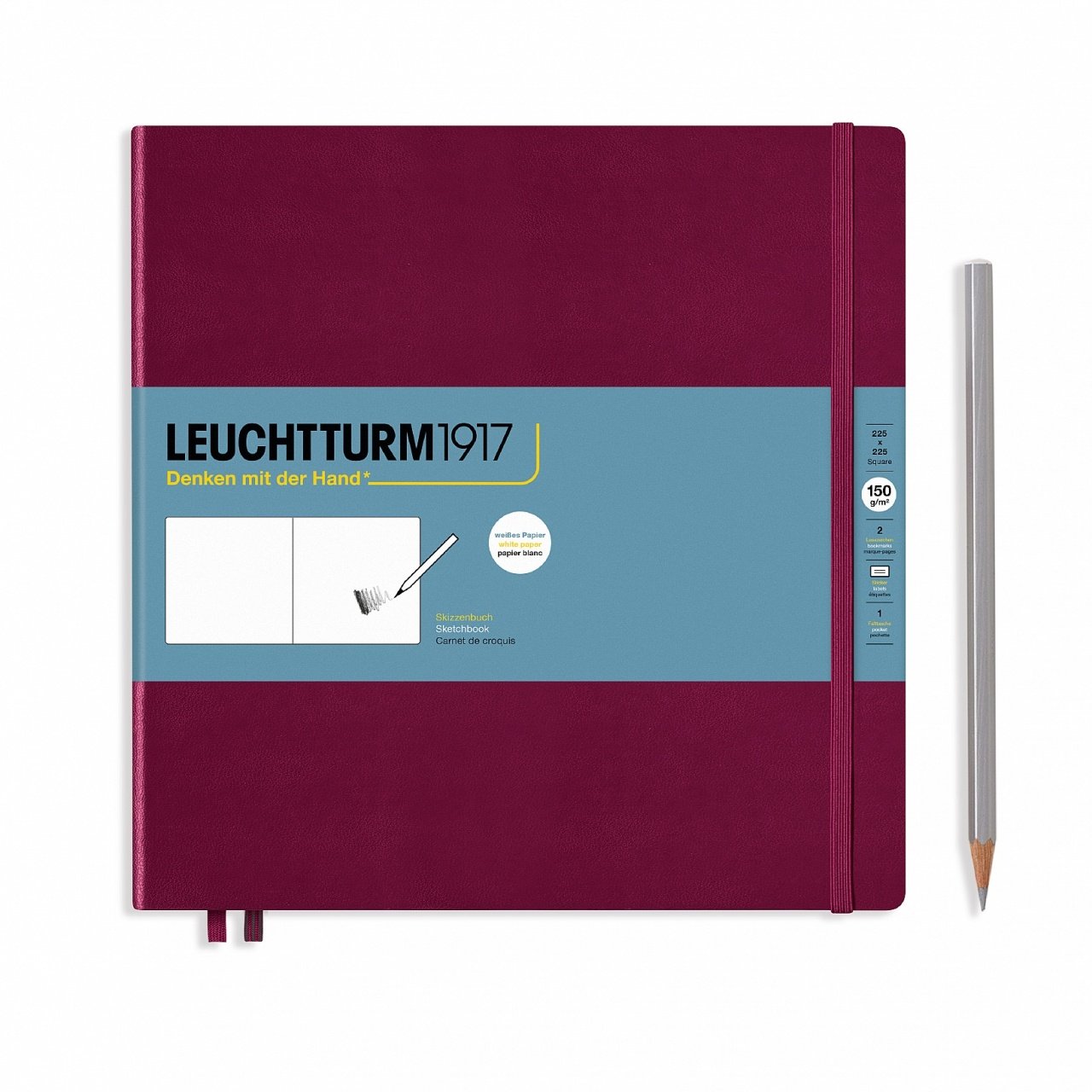 Leuchtturm1917 Sketchbook - Eskiz Defteri Kare Boy (225x225mm), Sert Kapak 112 Beyaz Sayfa (150gr), Liman Kırmızısı