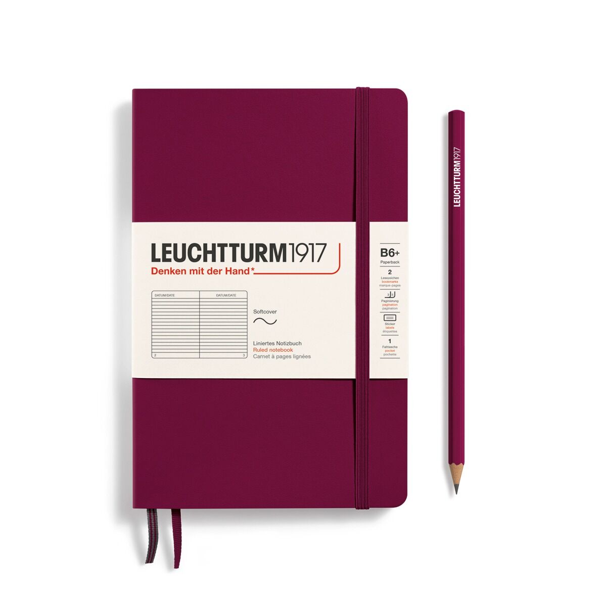 Leuchtturm1917 Not Defteri Çanta Boy (B6+), Yumuşak Kapak, 123 Numaralandırılmış Sayfa, Liman Kırmızısı - Çizgili