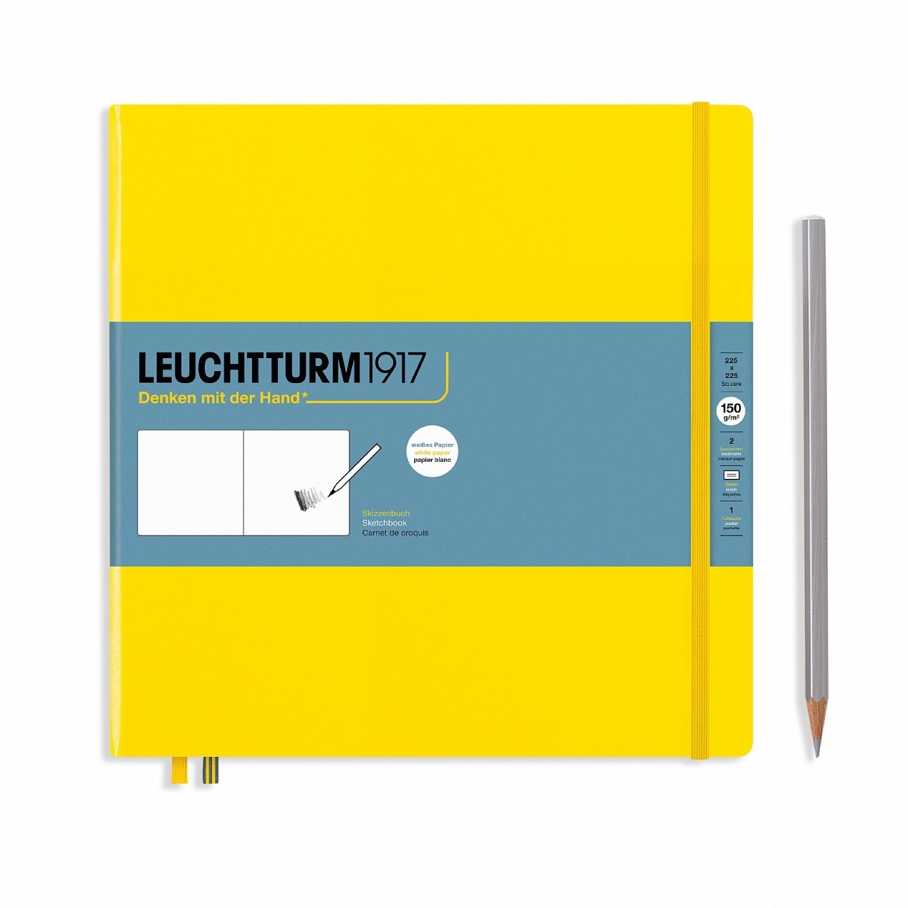 Leuchtturm1917 Sketchbook - Eskiz Defteri Kare Boy (225x225mm), Sert Kapak 112 Beyaz Sayfa (150gr), Limon Sarı