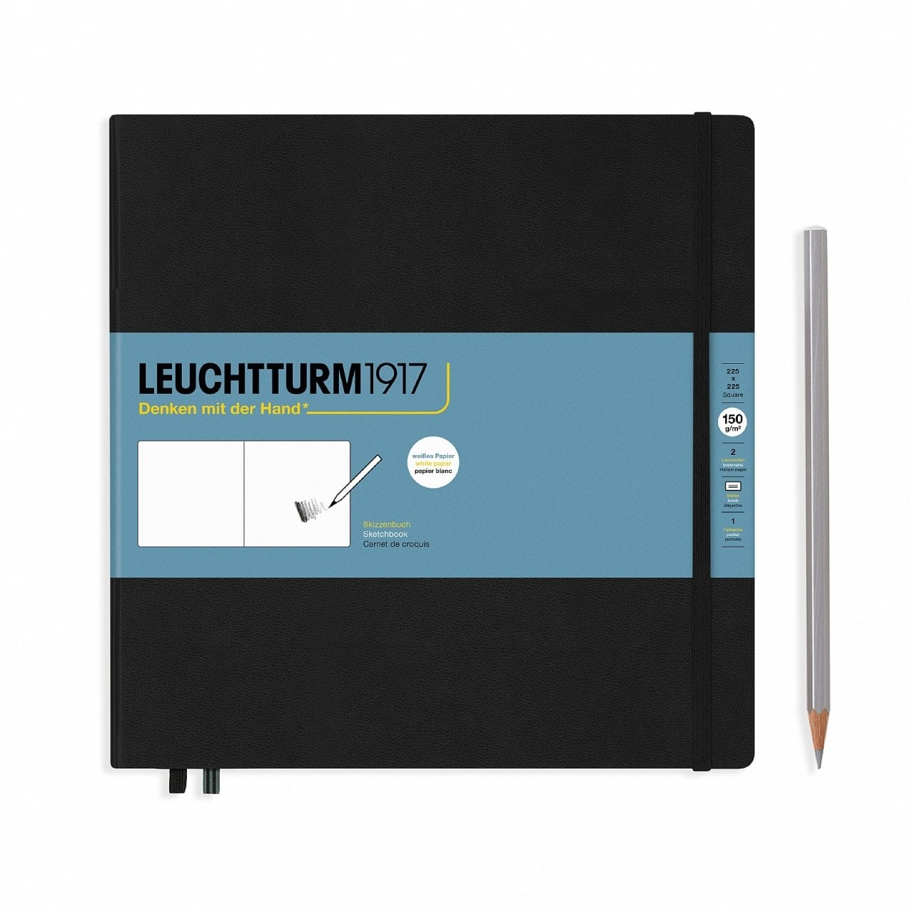 Leuchtturm1917 Sketchbook - Eskiz Defteri Kare Boy (225x225mm), Sert Kapak 112 Beyaz Sayfa (150gr), Siyah