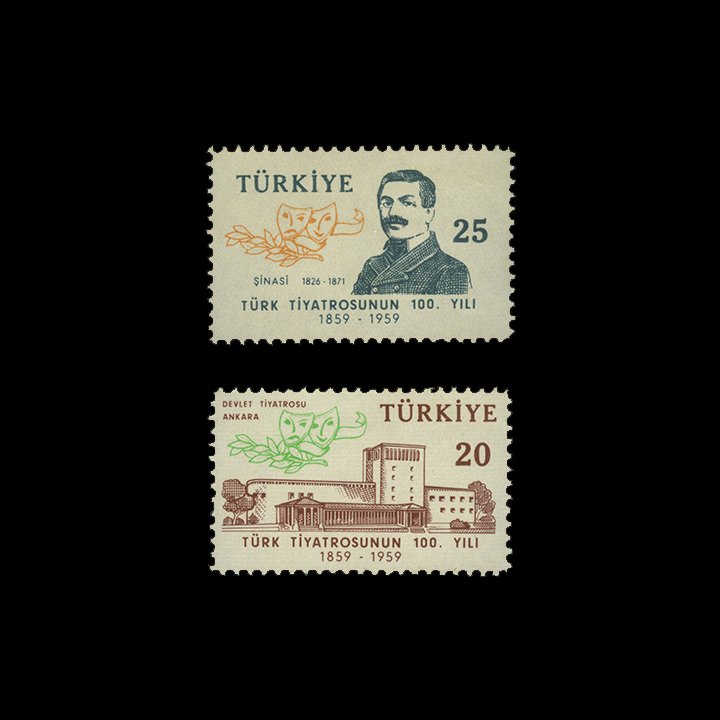 Le 100e anniversaire du théâtre turc (30 mars 1959) - Collection de timbres de la République de Turquie