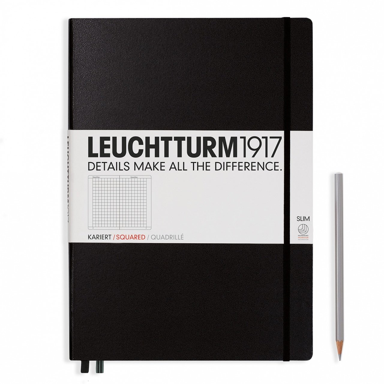 Leuchtturm1917 Master Slim (A4+), 123 sayfa Not Defteri, Siyah - Kareli