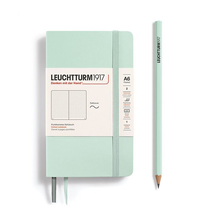 Leuchtturm1917 Not Defteri Cep Boy (A6), Yumuşak Kapak, 121 Numaralandırılmış Sayfa, Nane Yeşil - Noktalı