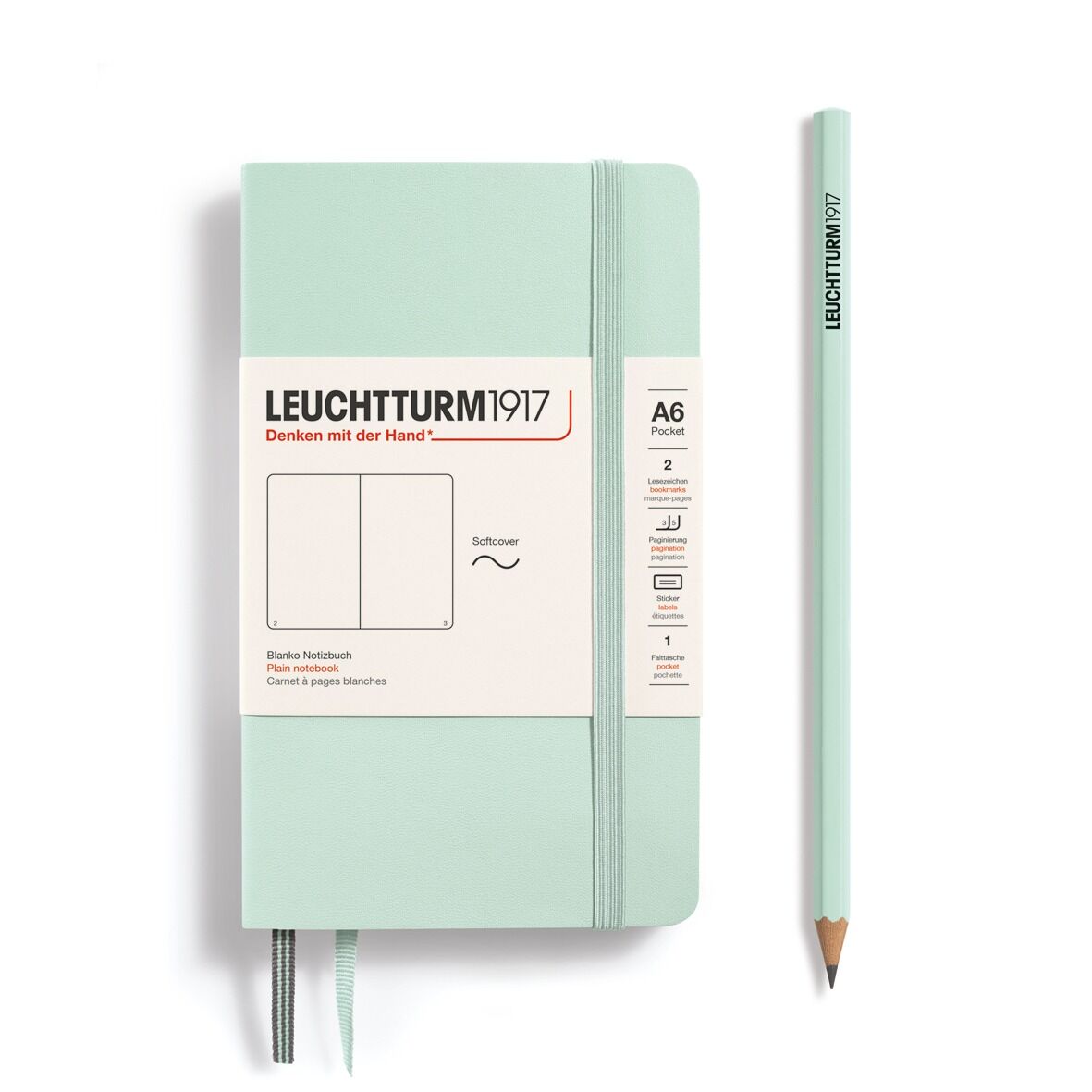 Leuchtturm1917 Not Defteri Cep Boy (A6), Yumuşak Kapak, 121 Numaralandırılmış Sayfa, Nane Yeşil - Düz