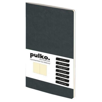 PULKO Notebook Not Defteri, (13x21cm), Terzi Dikiş, Termo Deri Kapak, 96 Sayfa, Krem Kağıt, Düz, 032, Siyah