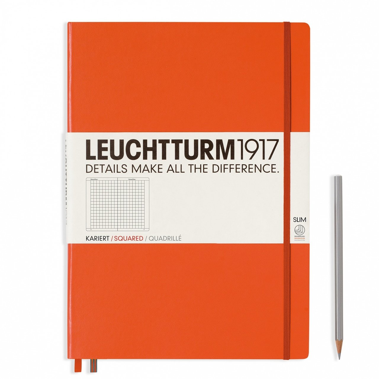 Leuchtturm1917 Master Slim (A4+), 123 sayfa Not Defteri, Turuncu - Kareli