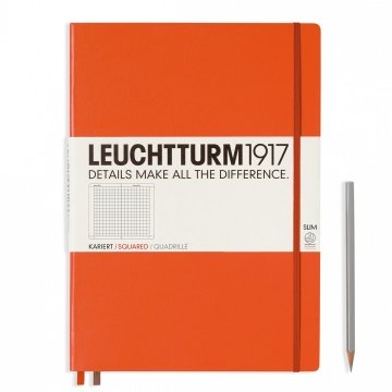 Leuchtturm1917 Master Slim (A4+), 123 sayfa Not Defteri, Turuncu - Kareli