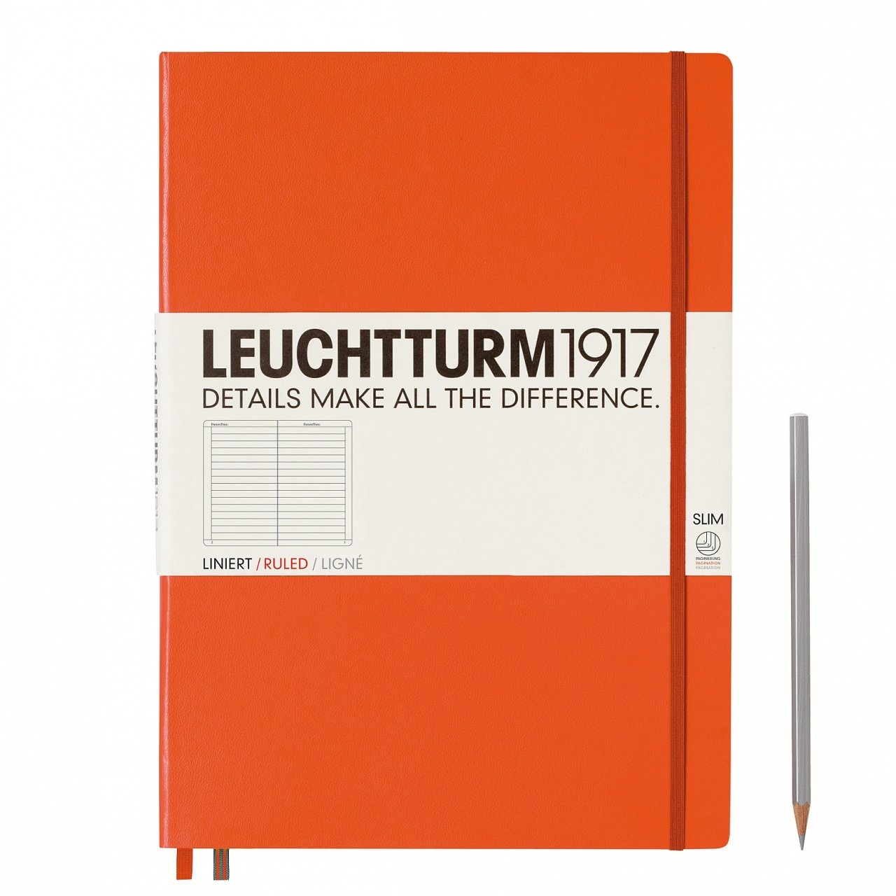 Leuchtturm1917 Master Slim (A4+), 123 sayfa Not Defteri, Turuncu - Çizgili