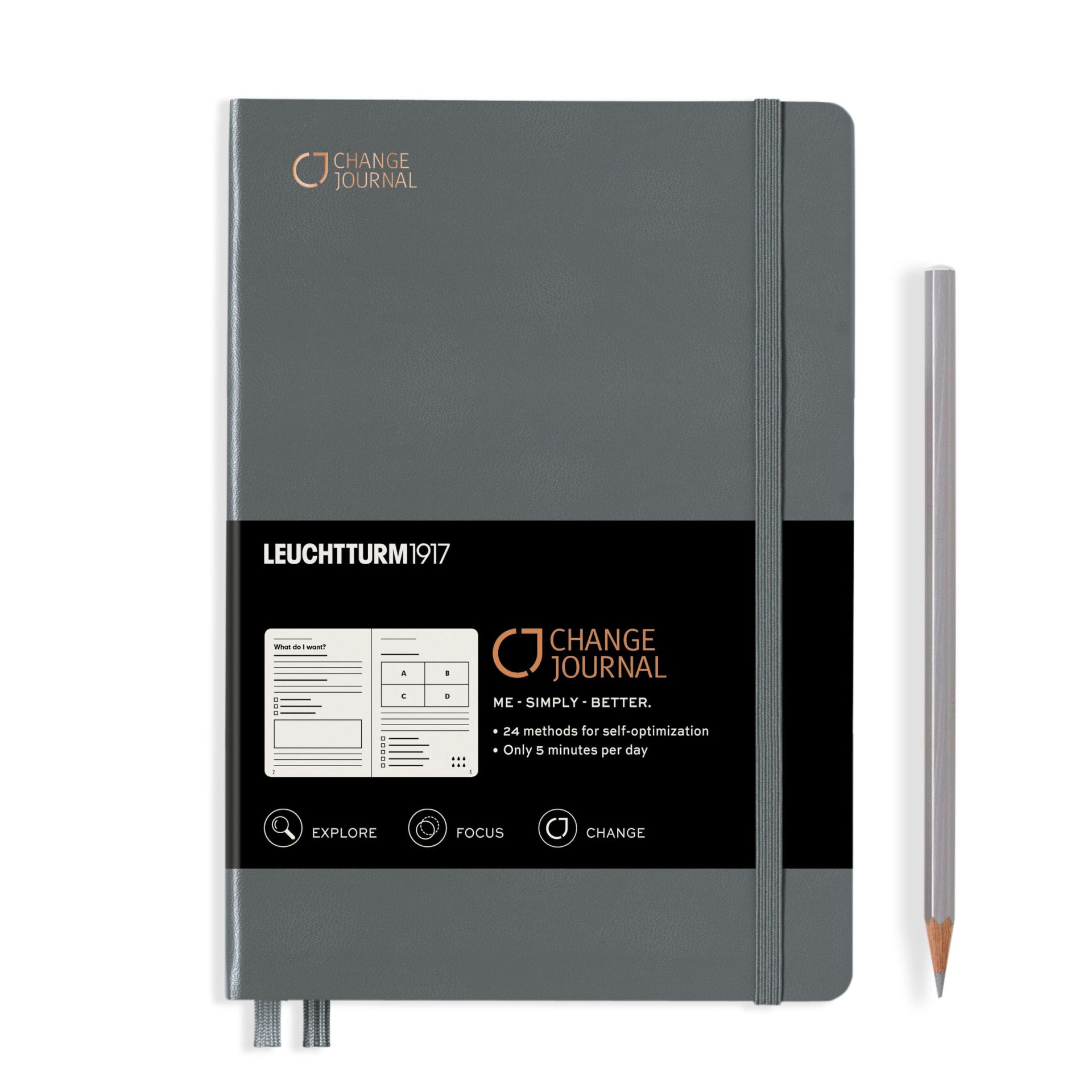Leuchtturm1917 Change Journal Not Defteri, Orta Boy (A5), Sert Kapak, 100 gr. Kağıt, İngilizce, Antrasit Gri