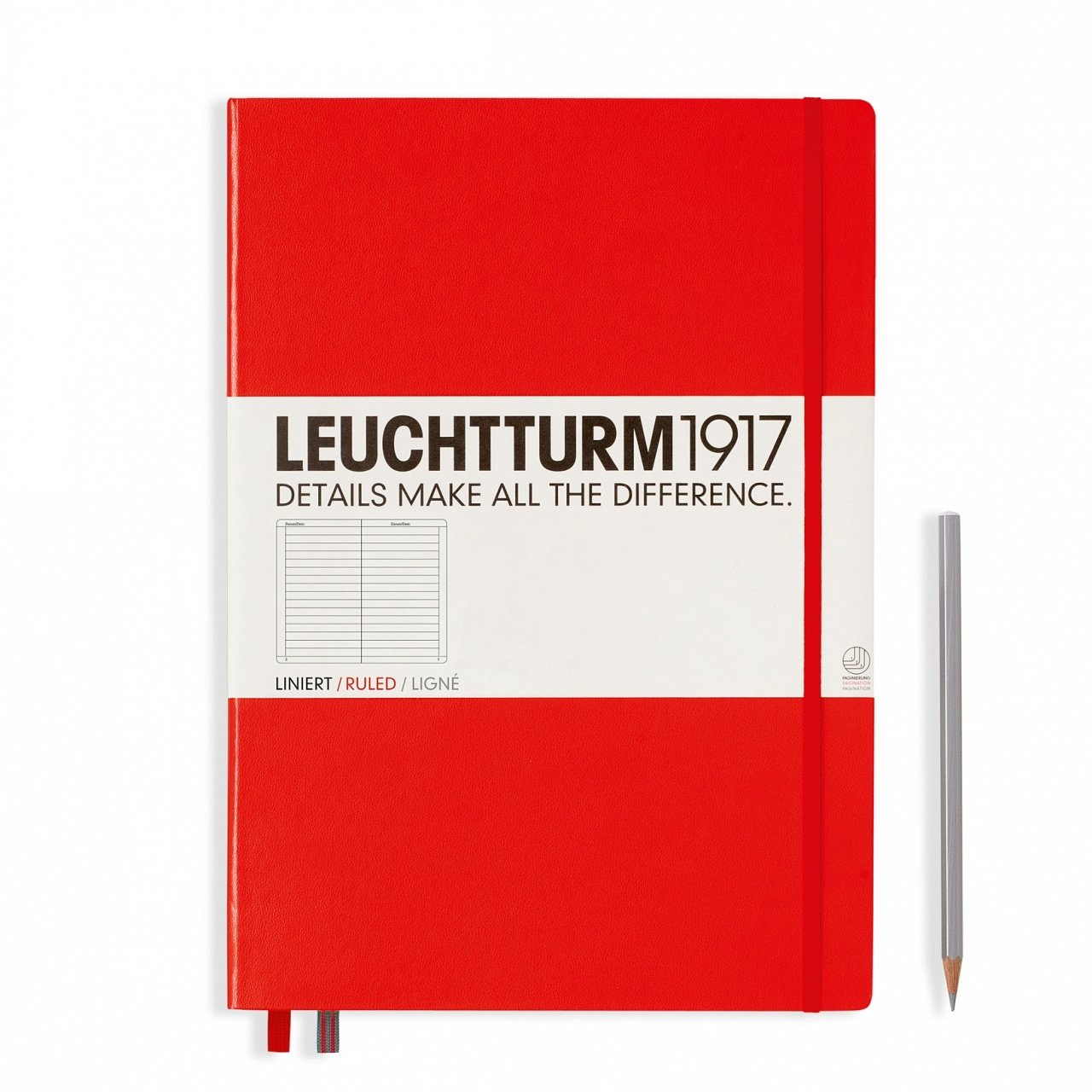 Leuchtturm1917 Master Klasik (A4+), 233 Sayfa Not Defteri, Kırmızı - Çizgili