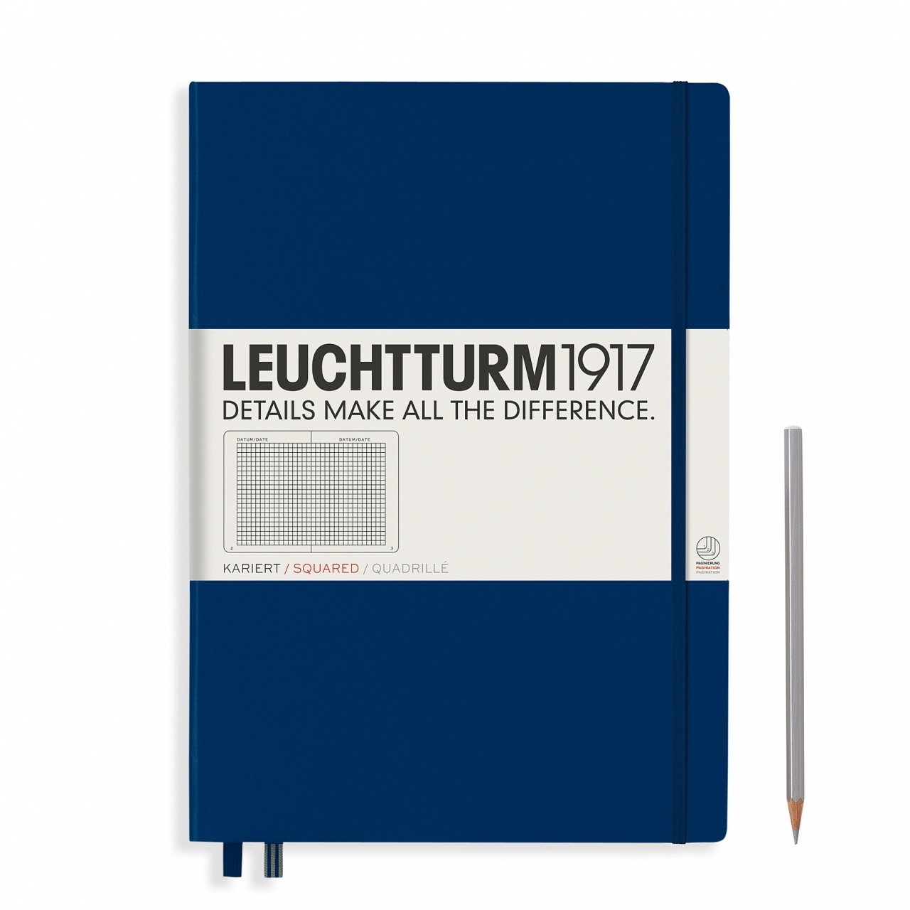 Leuchtturm1917 Master Klasik (A4+), 233 Sayfa Not Defteri, Lacivert - Kareli