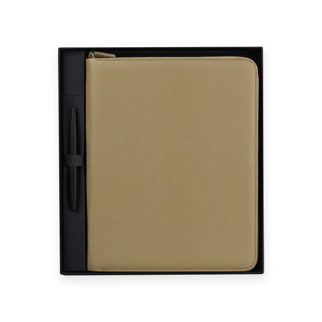 PULKO Prestij Set, Çanta, Not Defteri, Roller Kalem, Kartlık, Açık Kahve