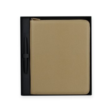 PULKO Prestij Set, Çanta, Not Defteri, Roller Kalem, Kartlık, Açık Kahve