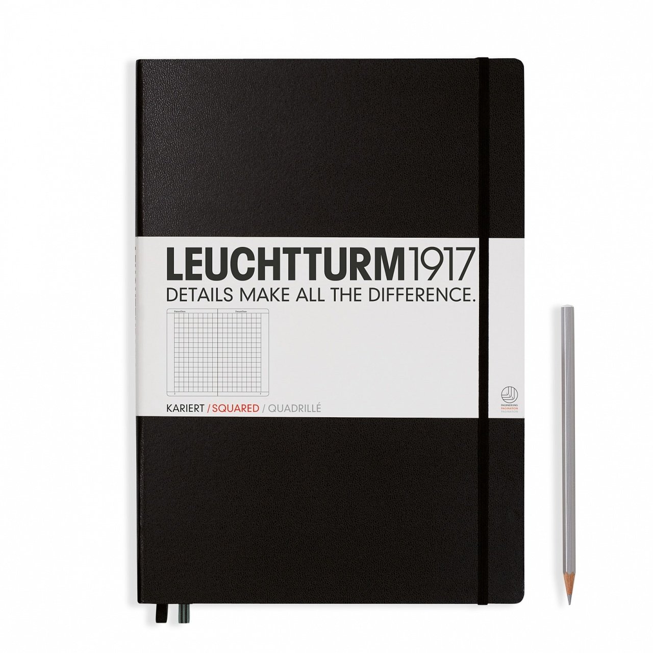 Leuchtturm1917 Master Klasik (A4+), 233 Sayfa Not Defteri, Siyah - Kareli