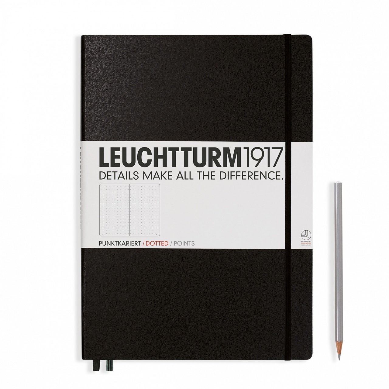 Leuchtturm1917 Master Klasik (A4+), 233 Sayfa Not Defteri, Siyah - Noktalı