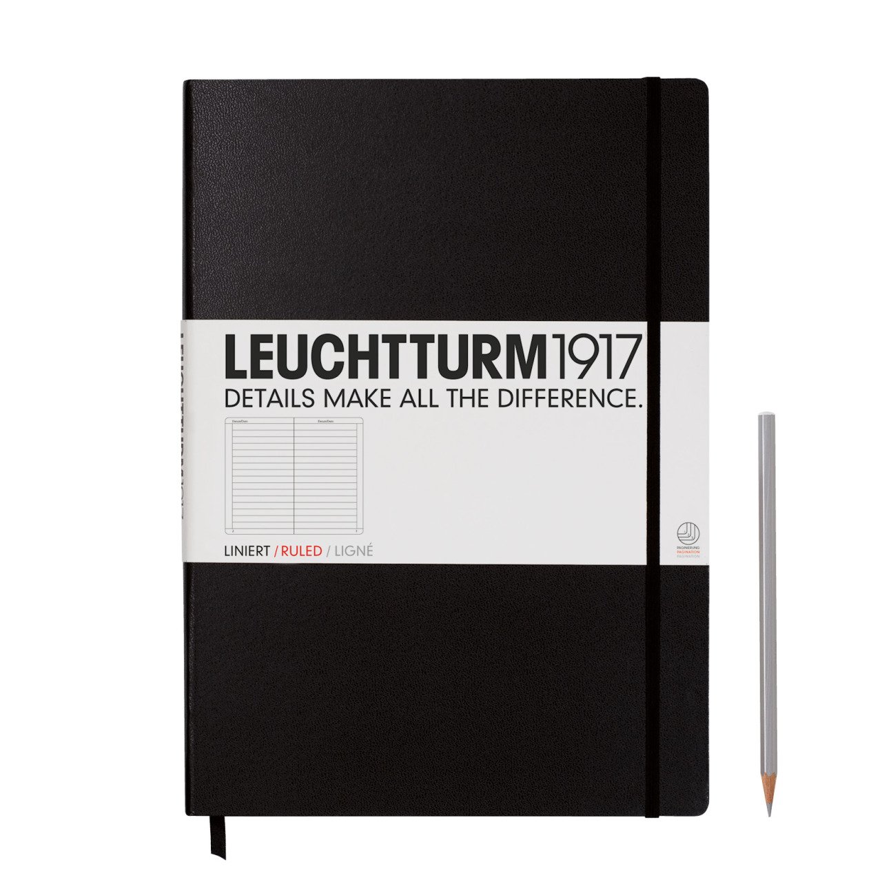 Leuchtturm1917 Master Klasik (A4+), 233 Sayfa Not Defteri, Siyah - Çizgili