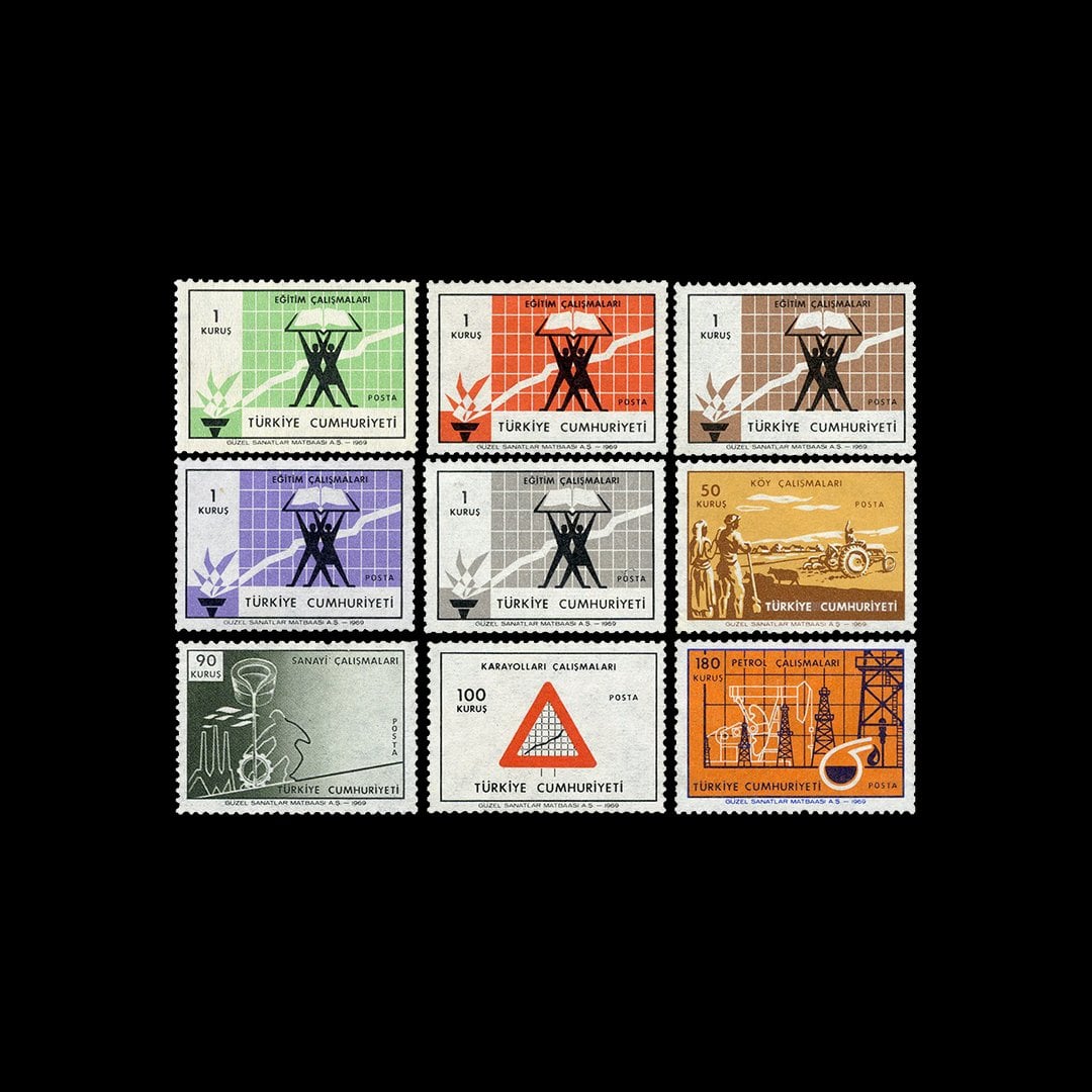 Entwicklung dess Türkiye betreffenden Dauerserie (8. April 1969) - Briefmarkensammlung der Republik Türkei
