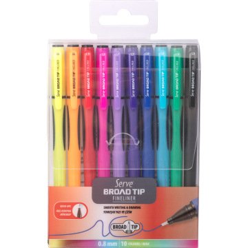 SERVE Broad Tip Fineliner 0.8 mm Karma Paket, 10'lu Blister