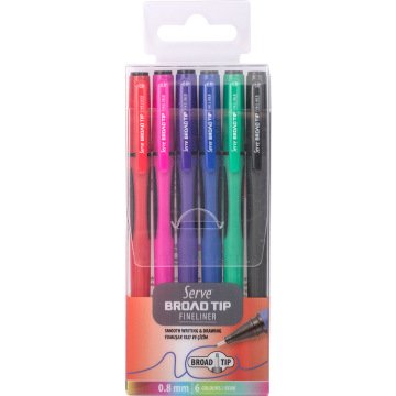 SERVE Broad Tip Fineliner 0.8 mm Karma Paket, 6'lı Blister