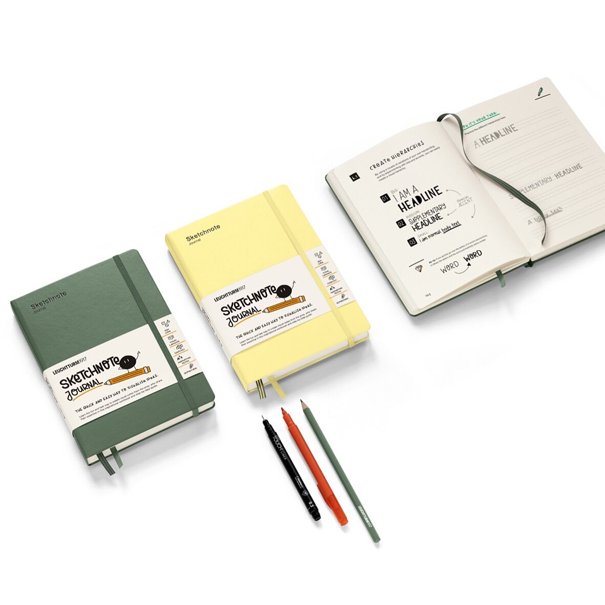 Leuchtturm1917 Sketchnote Journal Not Defteri, Orta Boy (A5), Sert Kapak, 120 gr. Kağıt,