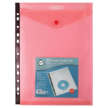 SERVE Çıtçıtlı Zarf, CD Cepli, 11 Delikli, Kırmızı