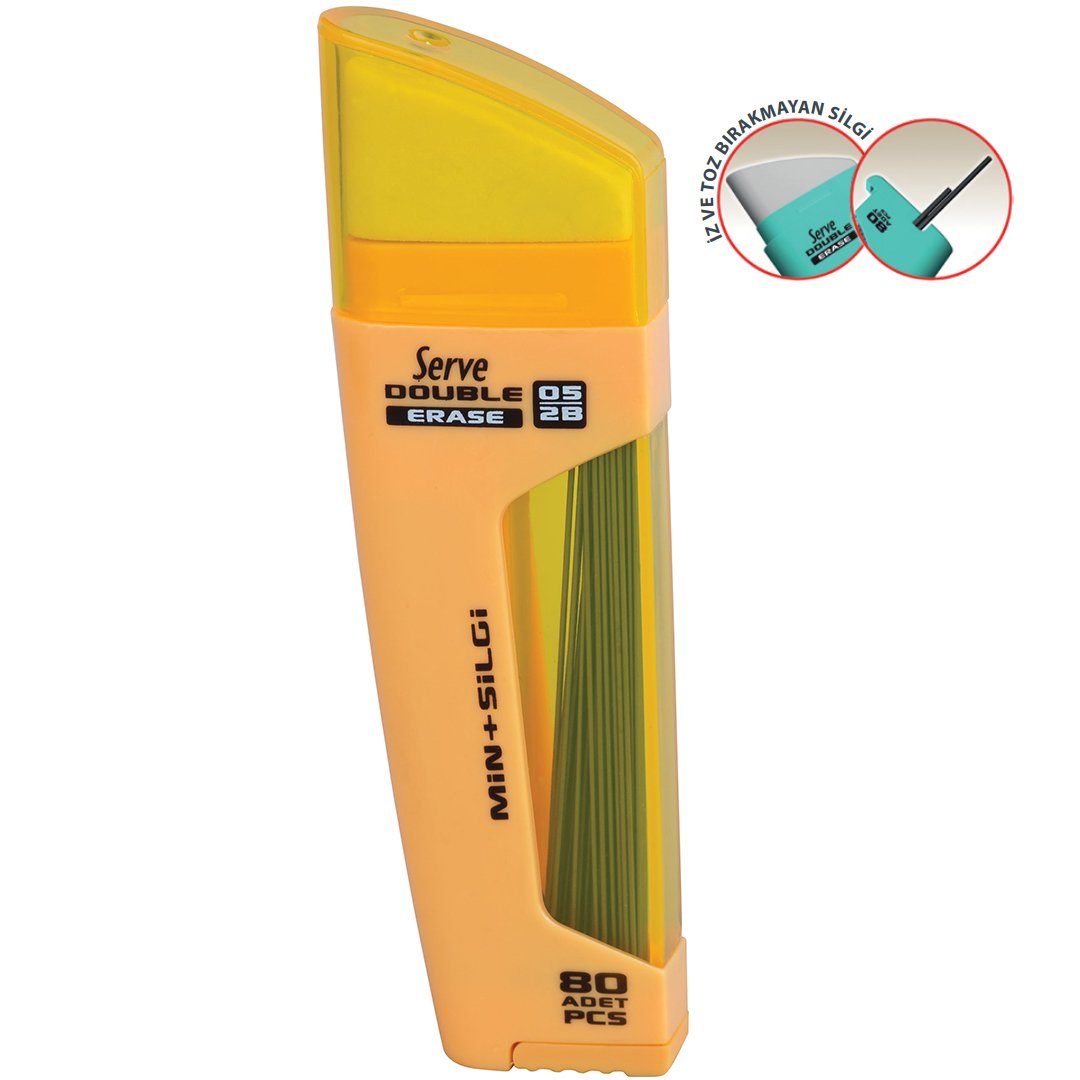 SERVE Double Mekanik Kurşun Kalem Ucu 0.5 mm + Silgi, Hardal Sarısı