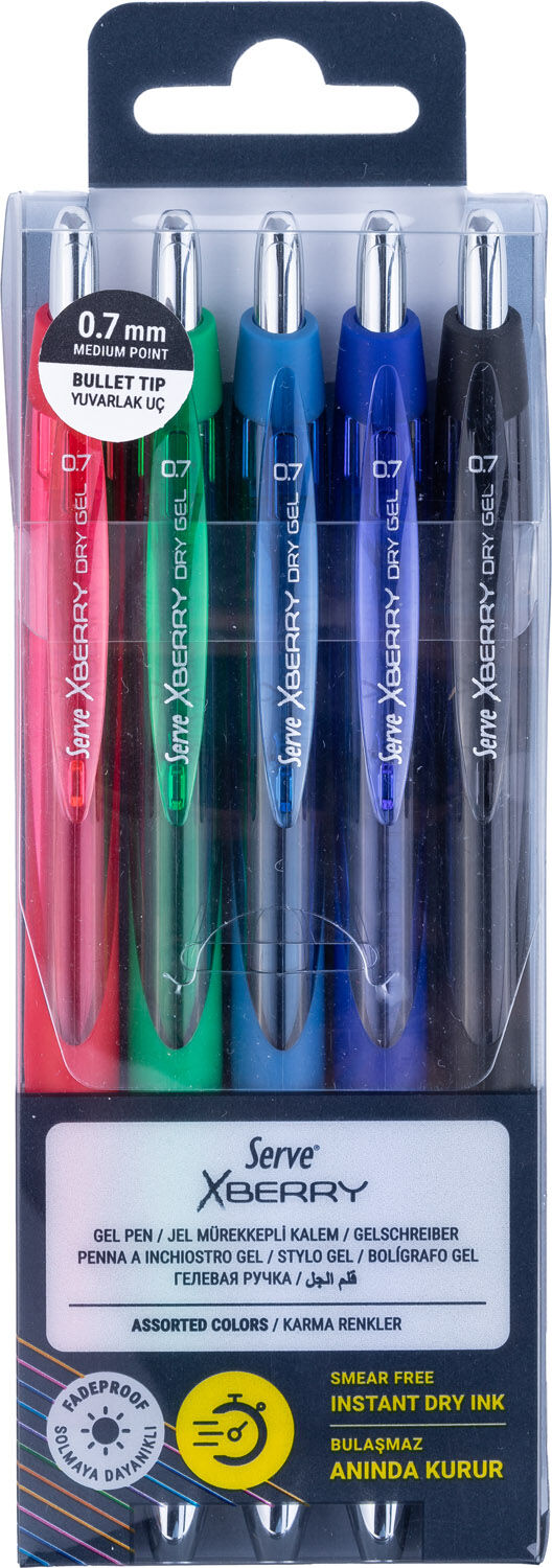 Serve Xberry Jel Kalem 0.7mm Yuvarlak Uç 5'li