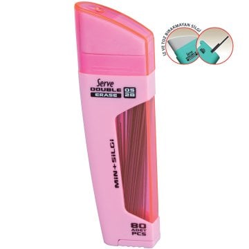 SERVE Double Mekanik Kurşun Kalem Ucu 0.5 mm + Silgi, Şeker Pembe