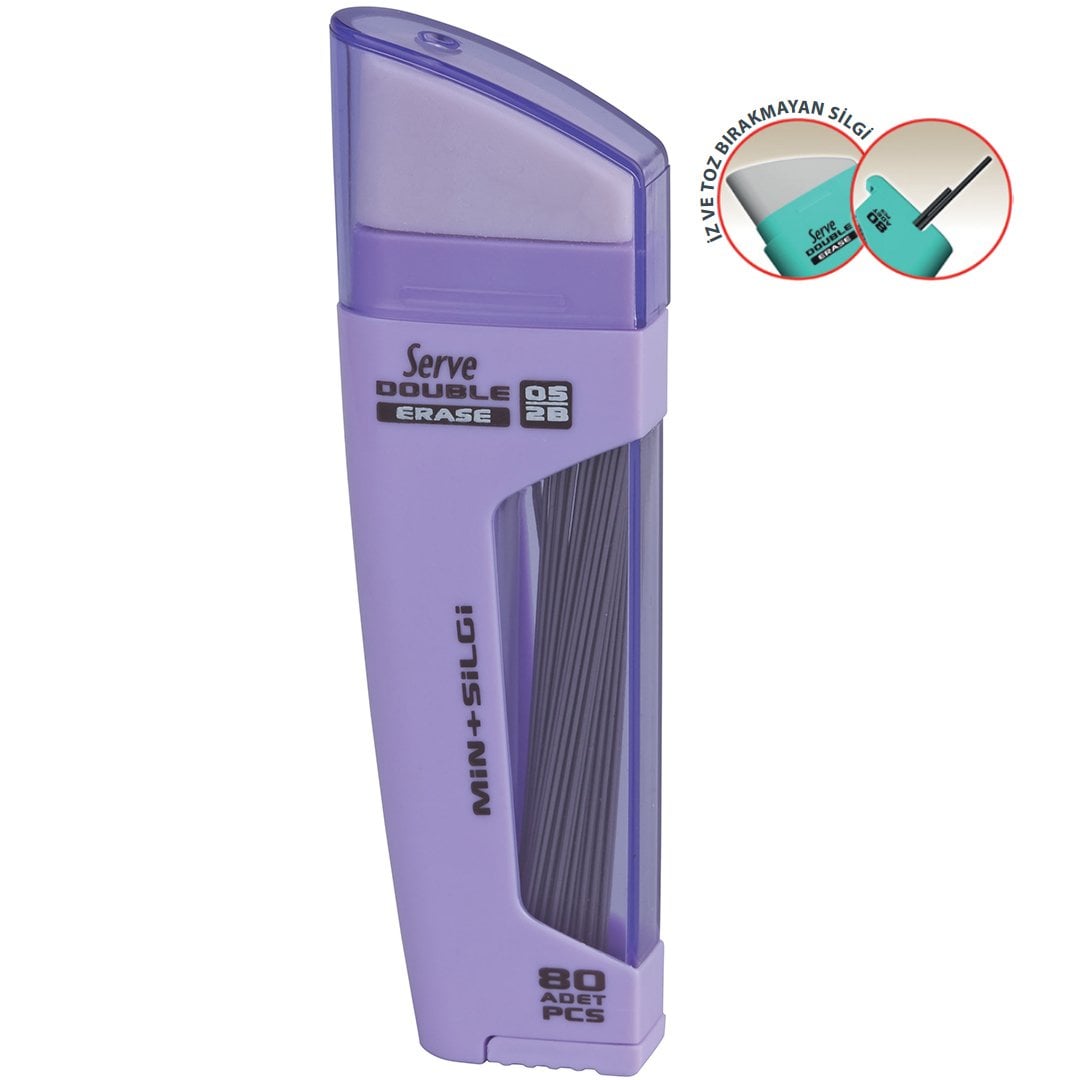 SERVE Double Mekanik Kurşun Kalem Ucu 0.5 mm + Silgi, Lavanta