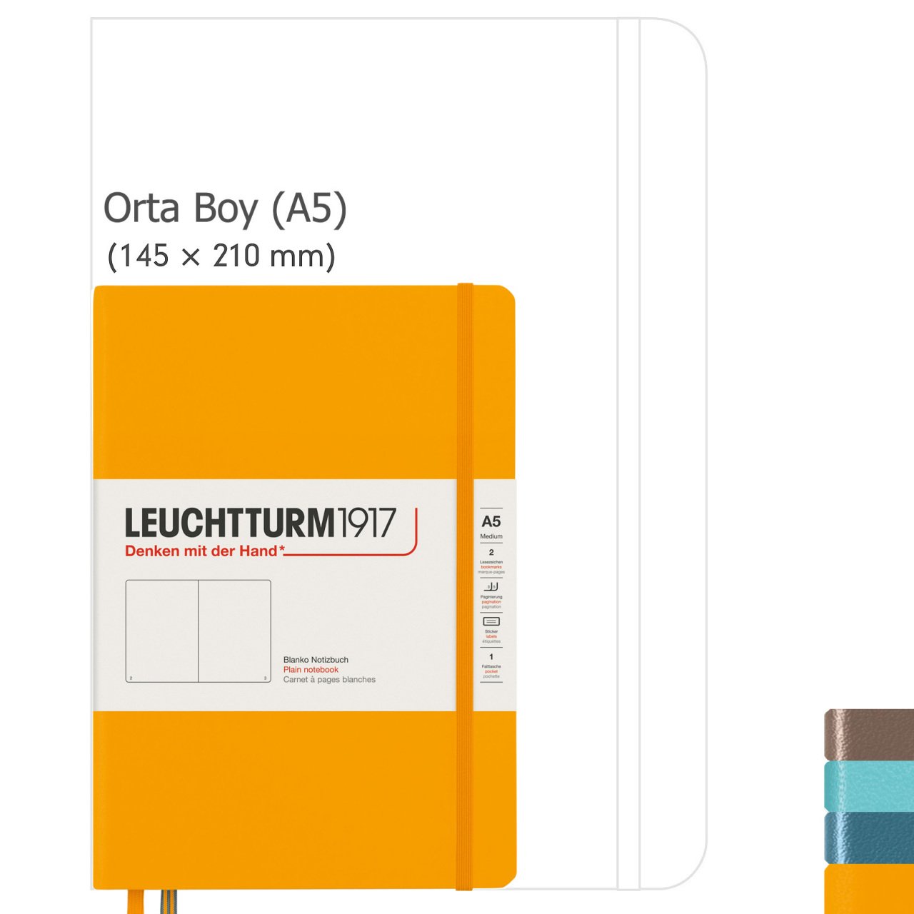 Leuchtturm1917 Not Defteri Orta Boy (A5), Sert Kapak, 251 Numaralandırılmış Sayfa, Rising Serisi,