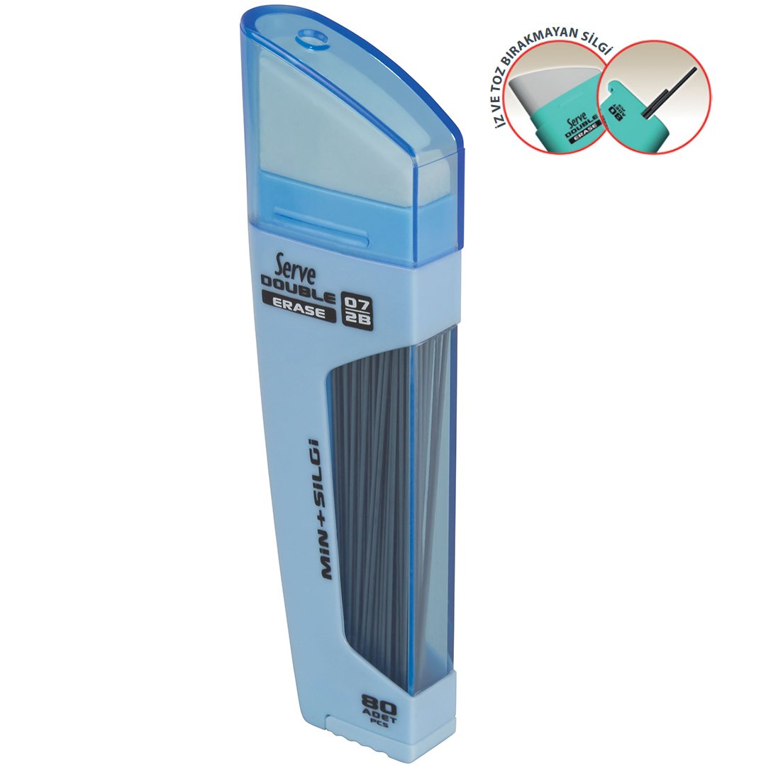 SERVE Double Mekanik Kurşun Kalem Ucu 0.7 mm + Silgi, Gök Mavi