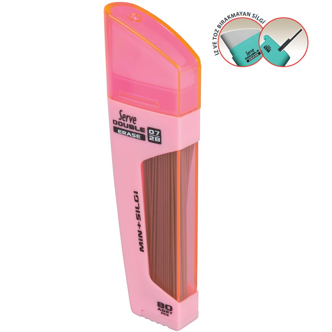 SERVE Double Mekanik Kurşun Kalem Ucu 0.7 mm + Silgi, Şeker Pembe