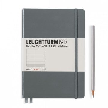 Leuchtturm1917 Not Defteri Orta Boy (A5), Sert Kapak, 249 Numaralandırılmış Sayfa, Antrasit Gri - Çizgili