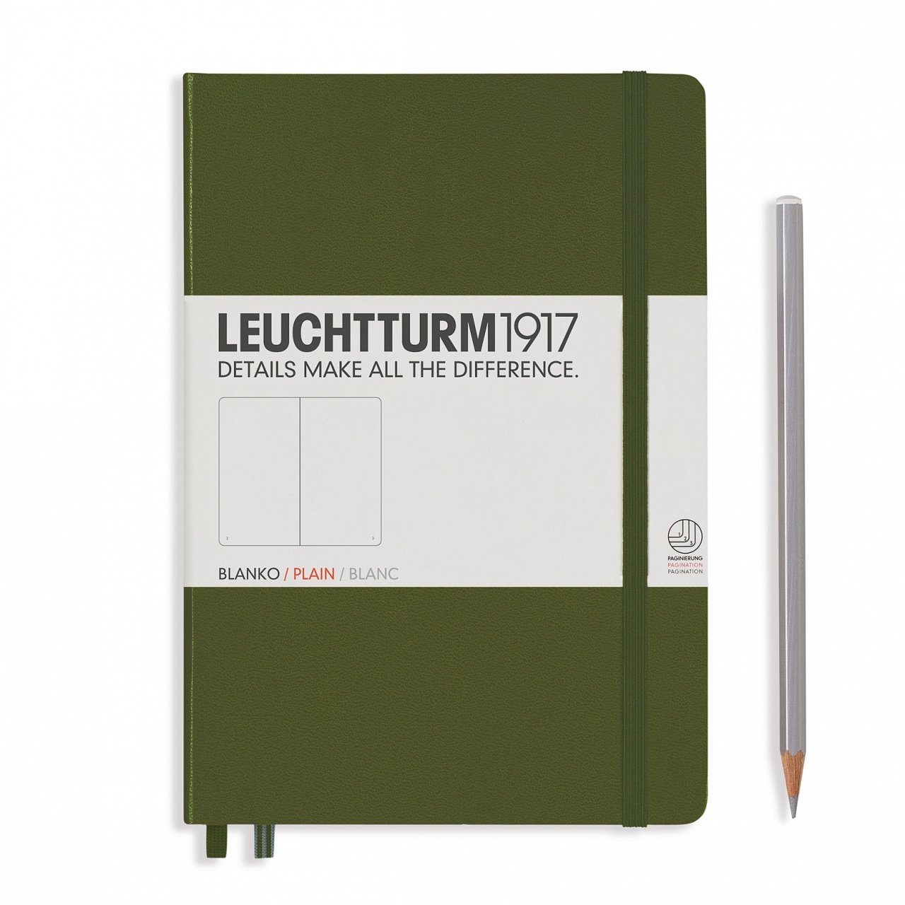 Leuchtturm1917 Not Defteri Orta Boy (A5), Sert Kapak, 249 Numaralandırılmış Sayfa, Asker Yeşili - Düz