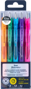 SERVE XBerry Dry Gel 0.5 mm İğne Uçlu Jel Mürekkepli Kalem 5'li Set - Canlı Renkler