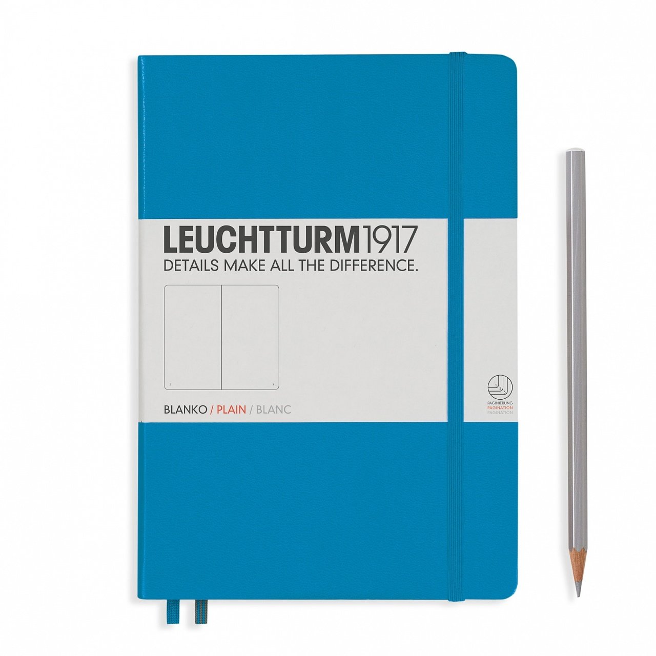 Leuchtturm1917 Not Defteri Orta Boy (A5), Sert Kapak, 249 Numaralandırılmış Sayfa, Azur Mavi - Düz