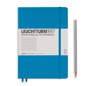 Leuchtturm1917 Not Defteri Orta Boy (A5), Sert Kapak, 249 Numaralandırılmış Sayfa, Azur Mavi - Kareli