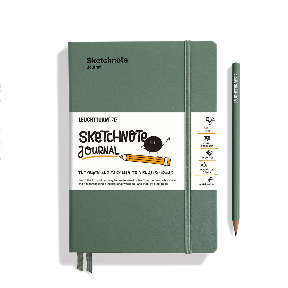 Leuchtturm1917 Sketchnote Journal Not Defteri, Orta Boy (A5), Sert Kapak, 120 gr. Kağıt, İngilizce - Zeytin Yeşili