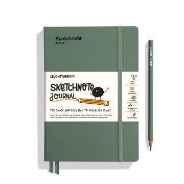 Leuchtturm1917 Sketchnote Journal Not Defteri, Orta Boy (A5), Sert Kapak, 120 gr. Kağıt, İngilizce - Zeytin Yeşili