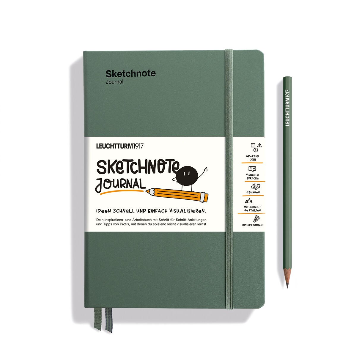 Leuchtturm1917 Sketchnote Journal Not Defteri, Orta Boy (A5), Sert Kapak, 120 gr. Kağıt, Almanca - Zeytin Yeşili