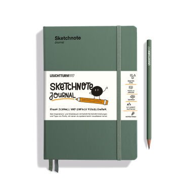 Leuchtturm1917 Sketchnote Journal Not Defteri, Orta Boy (A5), Sert Kapak, 120 gr. Kağıt, Almanca - Zeytin Yeşili