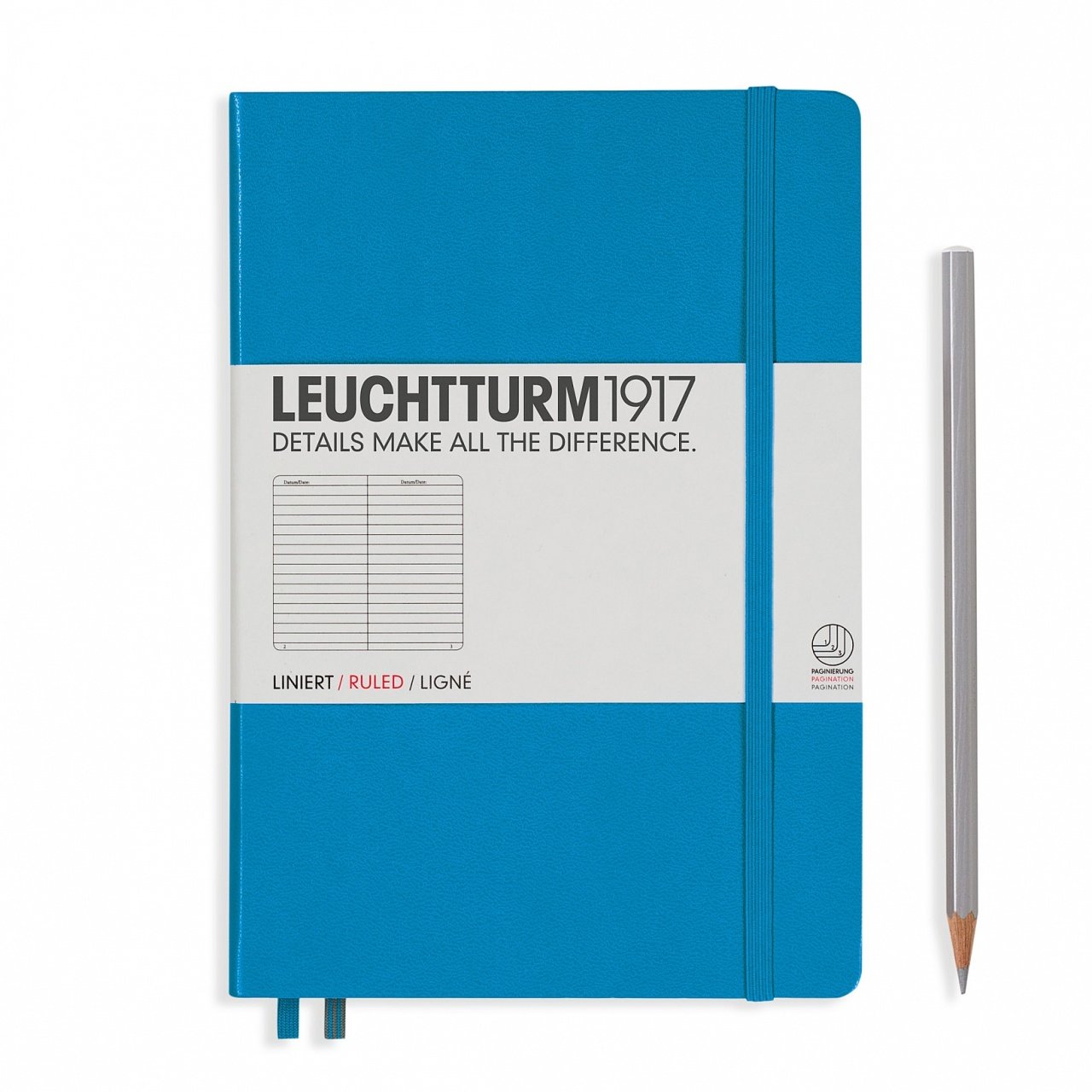 Leuchtturm1917 Not Defteri Orta Boy (A5), Sert Kapak, 249 Numaralandırılmış Sayfa, Azur Mavi - Çizgili