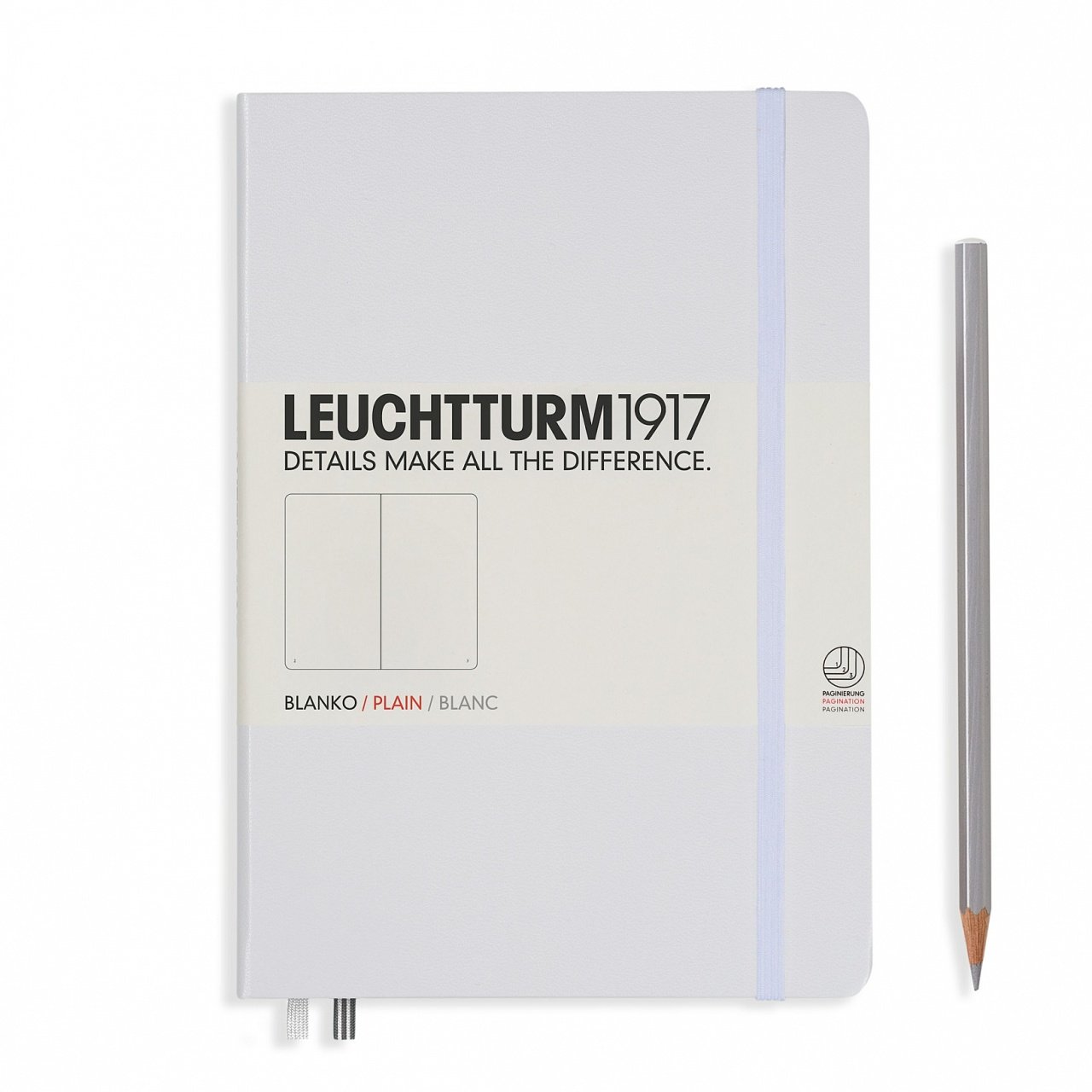 Leuchtturm1917 Not Defteri Orta Boy (A5), Sert Kapak, 249 Numaralandırılmış Sayfa, Beyaz - Düz