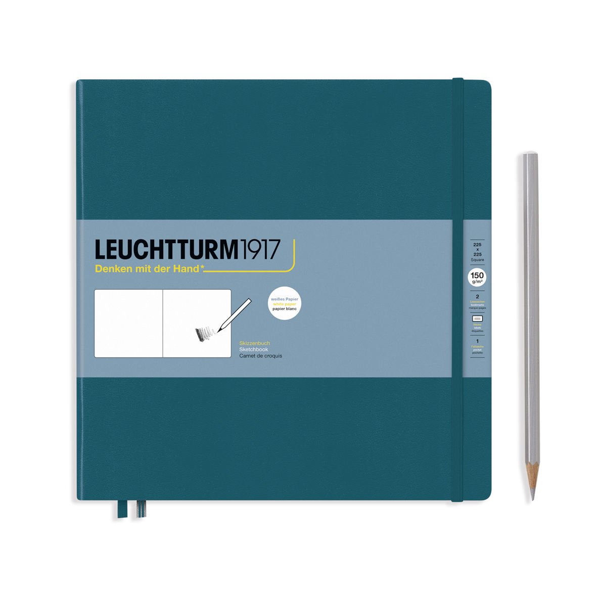 Leuchtturm1917 Sketchbook - Eskiz Defteri Kare Boy (225x225mm), Sert Kapak 112 Beyaz Sayfa (150gr), Pasifik Yeşili