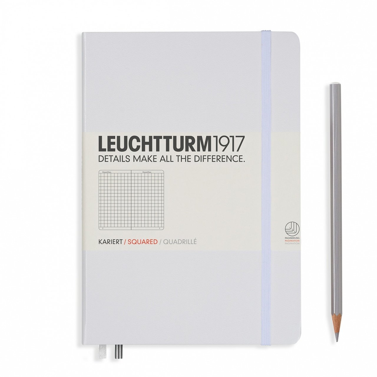 Leuchtturm1917 Not Defteri Orta Boy (A5), Sert Kapak, 249 Numaralandırılmış Sayfa, Beyaz - Kareli