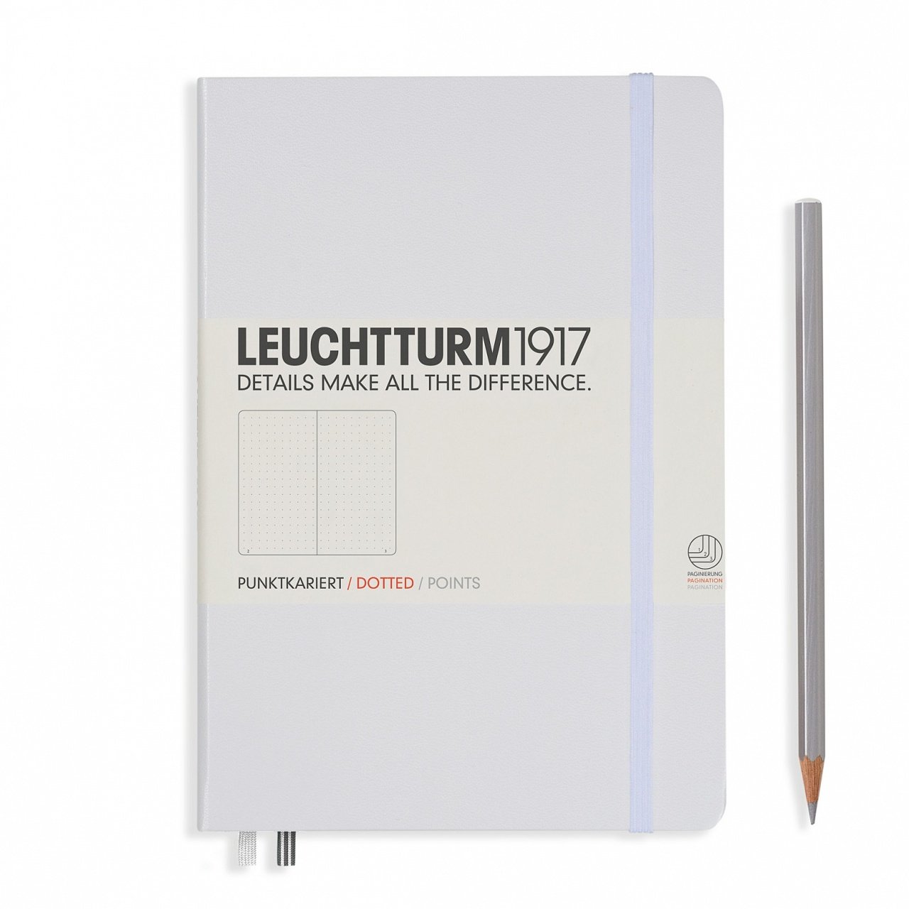 Leuchtturm1917 Not Defteri Orta Boy (A5), Sert Kapak, 249 Numaralandırılmış Sayfa, Beyaz - Noktalı